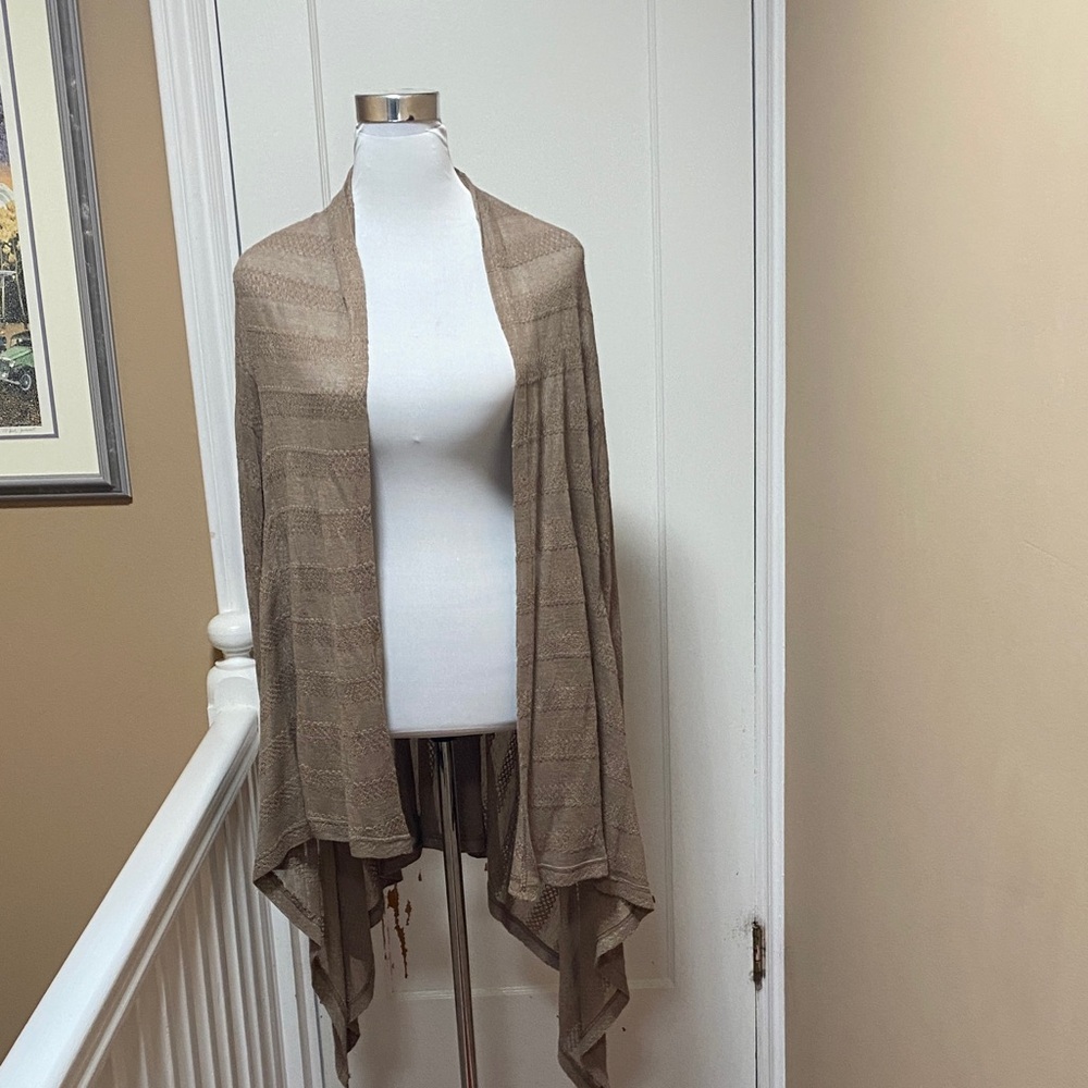 Tan Open Front Cardigan with asymmetrical hem